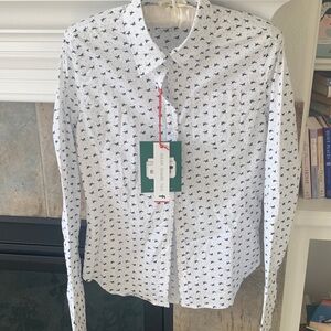 Horseware Ireland Women's White and Black Patterned Button Down Shirt